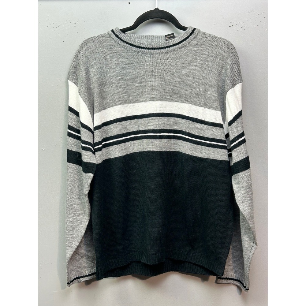 Rue 21 Mens‎ Striped Crew Neck Sweater Gray Black White Casual Size M